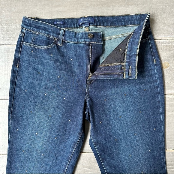 NWOT Talbots Simply Flattering 5 Pocket Ankle Jeans Dark Wash Bronze Studded - Picture 7 of 12